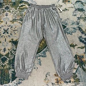 NEW Anthropologie Metallic Silver Pull-on Jogger Pants